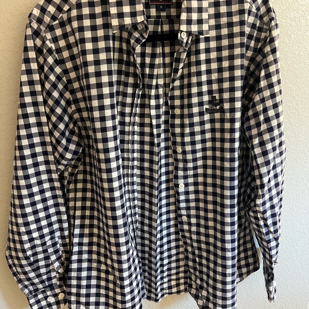 Faconnable Classic Navy and White Check Button-Down Shirt